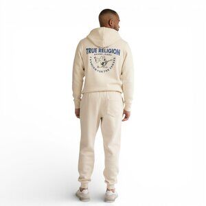 True Religion 2 PC Sweatsuit Mens Size L Fleece Tracksuit Outfit Ivory NWT
